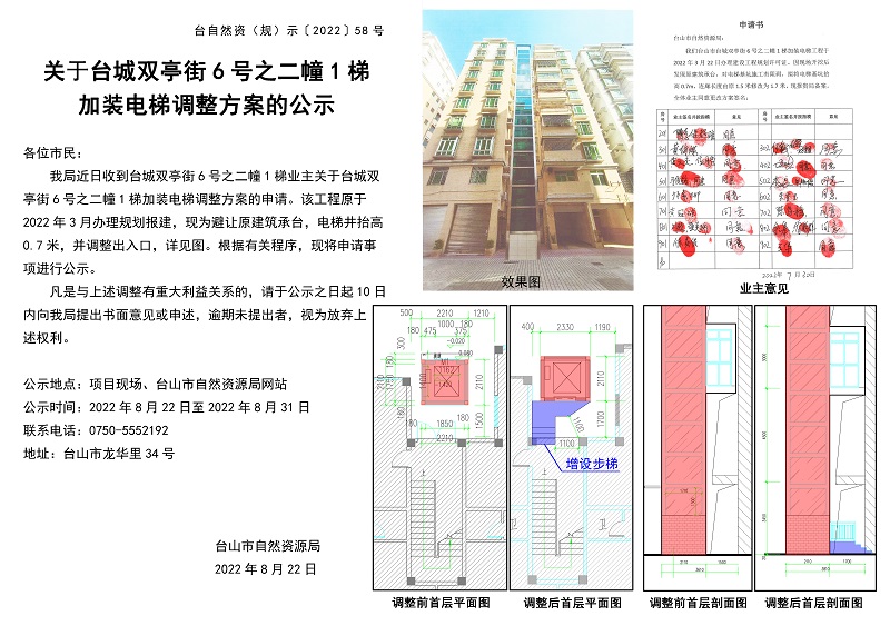 台自然资(规)示﹝2022﹞58号-关于台城双亭街6号之二幢1梯加装电梯调整方案的公示.jpg